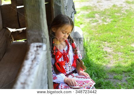 Girl Embroidery Rushnik.hands Of Girl Woman Female In Ukrainian Traditional Shirt Sewing Embroidery 