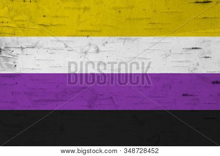 A Rustic Old Non-binary Flag On Weathered Wood For A Background 3d Illustration