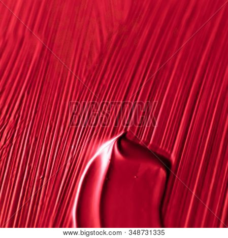 Cosmetics Abstract Texture Background, Red Acrylic Paint Brush Stroke, Textured Cream Product As Mak
