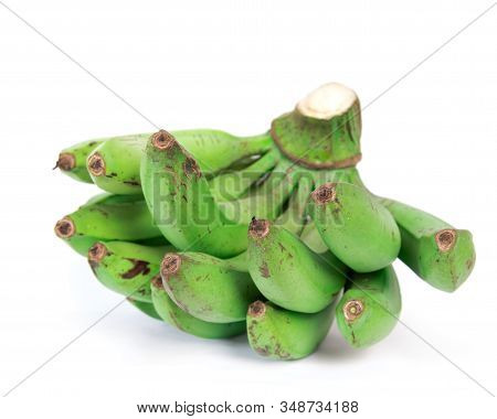Studio Shot Front View Of Asian Green Banana Bundle Isolated On White
