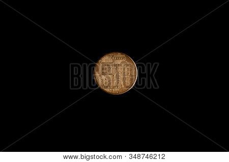 Bitcoin Coin On A Black Background, Stock Photo.