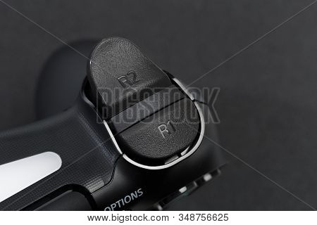 Russia, Oktober 24 2019: The New Sony Dualshock 4 With Playstation 4. Sony Playstation 4 Game Consol