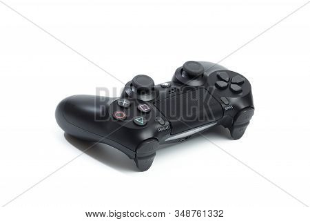 Russia, Oktober 24 2019: The New Sony Dualshock 4 With Playstation 4. Sony Playstation 4 Game Consol