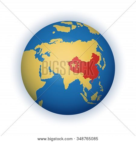 Stilyzed, Simplified Globe In Blue And Yellow Colours With The Territory Of The Peoples Republic Of 