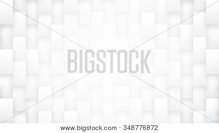 3d Rectangular Particles Technological Minimalist White Abstract Background. Three Dimensional Scien