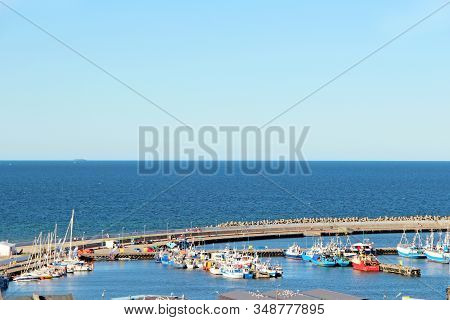 Wladyslawowo / Poland. 24 June 2019: 
City Harbor With Many Moored Boats And Ships. Ships And Boats 