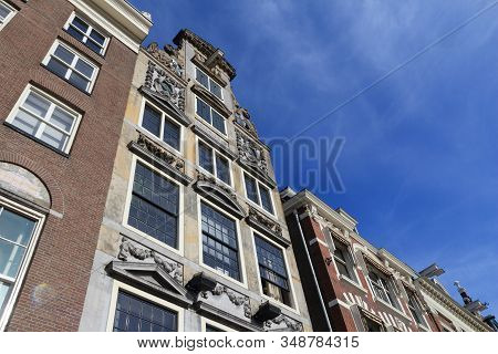 Amsterdam City Architecture - Oude Turfmarkt Residential Buildings. Netherlands Rowhouse.