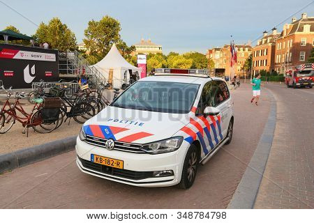 Amsterdam, Netherlands - July 9, 2017: Police Car In Amsterdam, Netherlands. Police (politie) Employ