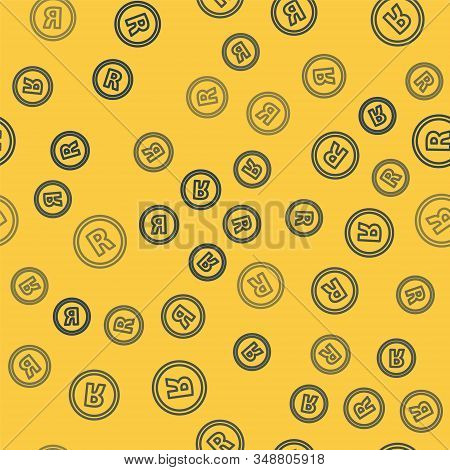 Blue Line Registered Trademark Icon Isolated Seamless Pattern On Yellow Background. Vector Illustrat