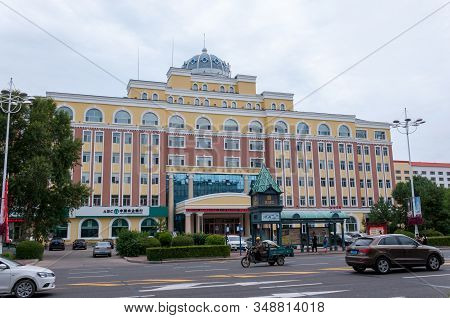 China, Heihe, July 2019: Roadway With Pedestrian Crossings On The Streets Of The Chinese City Of Hei
