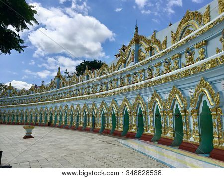 Beautiful Architecture Buddhist Hall At U Min Thonze Temple In Sagaing Near Mingun And Mandalay City