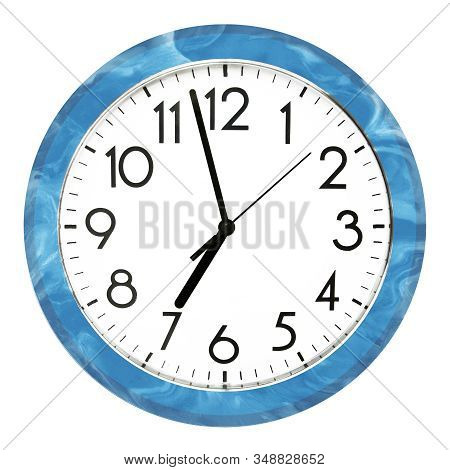 Blue Wall Clock. Isolated On White Background. High Quality Photo.
