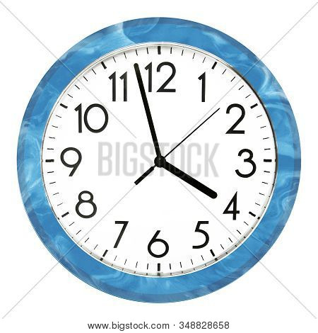 Blue Wall Clock. Isolated On White Background. High Quality Photo.