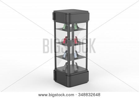 Transparent Display Case Glass Showcase Mobile Phone Display Counter. 3d Illustration