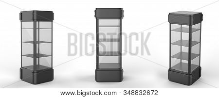 Transparent Display Case Glass Showcase Mobile Phone Display Counter. 3d Illustration