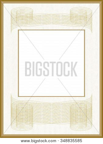 Elegant Vintage Frame, Passe-partout. Retro Border With Guilloche Pattern. Golden Squiggly Lines. Ve
