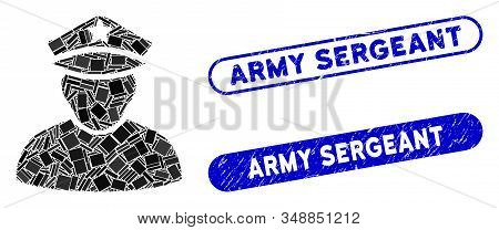 Mosaic Army Sergeant And Rubber Stamp Seals With Army Sergeant Phrase. Mosaic Vector Army Sergeant I