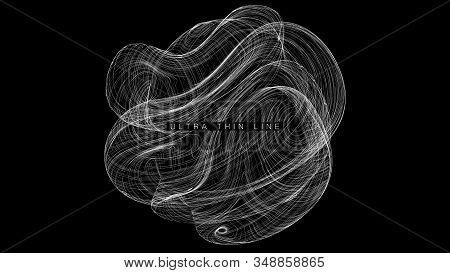 Ultra Thin Line Fluid Geometry. Dynamic Vector Distorted Spheres. Digital Fractal 3d Swirl. Futurist