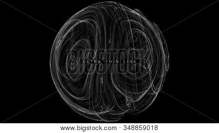 Ultra Thin Line Fluid Geometry. Dynamic Vector Distorted Spheres. Digital Fractal 3d Swirl. Futurist
