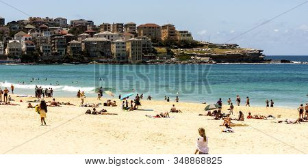 Sydney, Australia - January 13, 2009: People Are Relaxing On The Bondi Beach, Australia. Bondi Beach