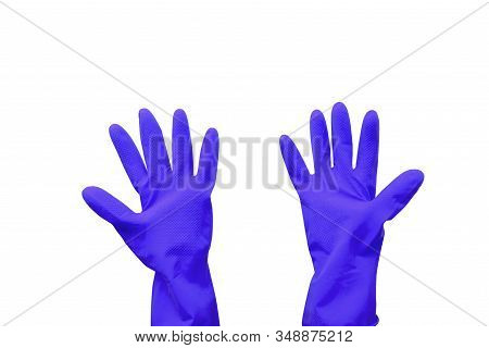 Household Rubber Gloves In Blue On An Isolated Background