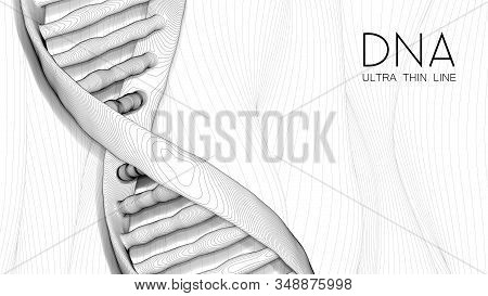 Ultra Thin Line Dna Double Helix Illustration. Mysterious Source Of Life Trendy Background. Genom 3d