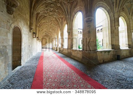 Leon, Spain - June 27, 2017: Cloister of the monastery of San Isidoro.