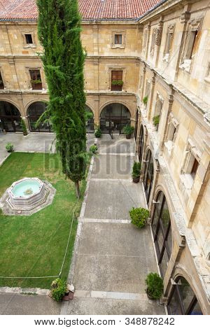 Leon, Spain - June 27, 2017: Cloister of the monastery of San Isidoro.