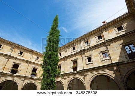 Leon, Spain - June 27, 2017: Cloister of the monastery of San Isidoro.