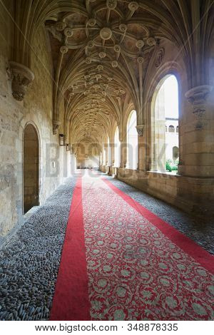 Leon, Spain - June 27, 2017: Cloister of the monastery of San Isidoro.