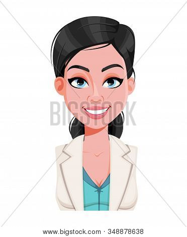 Face Expression Of Beautiful Young Doctor Woman, Cheerful. Female Emotion. Cute Cartoon Character. S