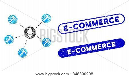 Mosaic Ethereum Mining Pool And Corroded Stamp Seals With E-commerce Phrase. Mosaic Vector Ethereum 