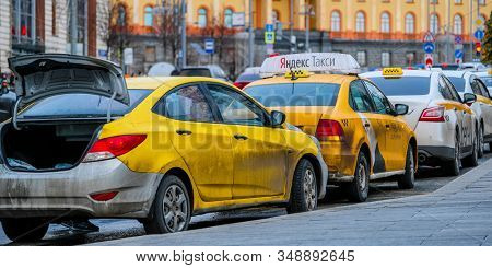 Mosocw, Russia - January, 26, 2020: the image of the taxi on Mosocw street