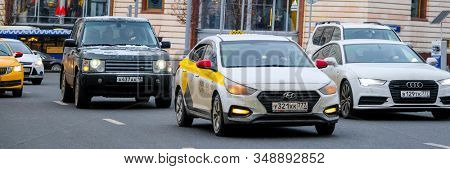 Mosocw, Russia - January, 26, 2020: the image of the taxi on Mosocw street