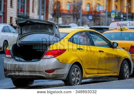 Mosocw, Russia - January, 26, 2020: the image of the taxi on Mosocw street