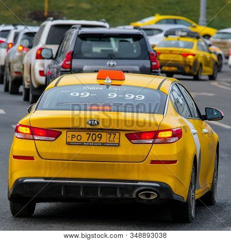 Mosocw, Russia - January, 26, 2020: the image of the taxi on Mosocw street