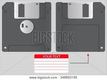 Vector Illustration Diskette Of 3.5 Inches Isolated On Gray Background. Realistic 3d Floppy Disk In 