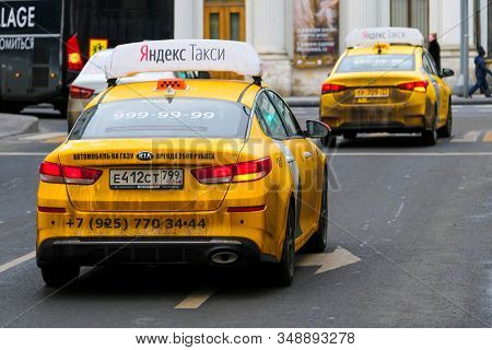 Mosocw, Russia - January, 26, 2020: the image of the taxi on Mosocw street