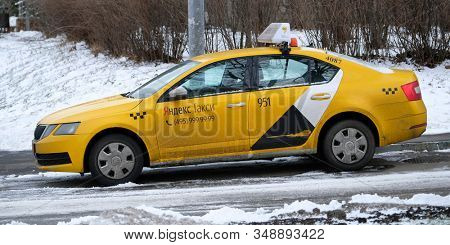 Mosocw, Russia - January, 26, 2020: the image of the taxi on Mosocw street