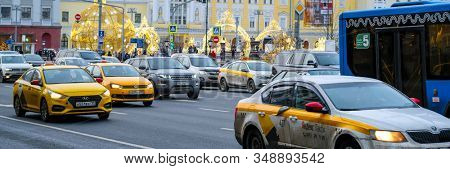 Mosocw, Russia - January, 26, 2020: the image of the taxi on Mosocw street