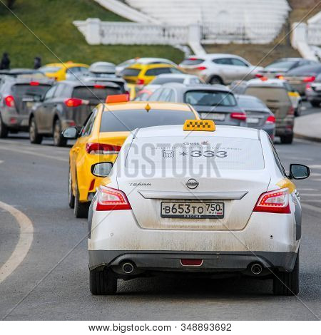 Mosocw, Russia - January, 26, 2020: the image of the taxi on Mosocw street
