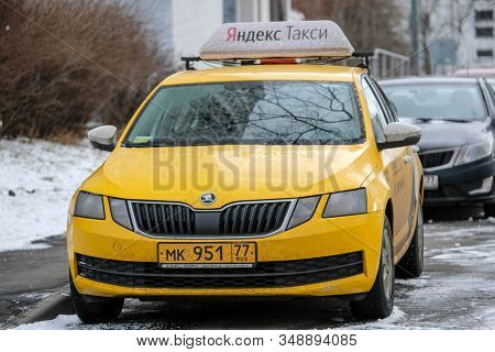 Mosocw, Russia - January, 26, 2020: the image of the taxi on Mosocw street