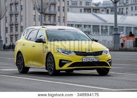 Mosocw, Russia - January, 26, 2020: the image of the taxi on Mosocw street