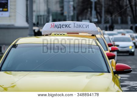 Mosocw, Russia - January, 26, 2020: the image of the taxi on Mosocw street