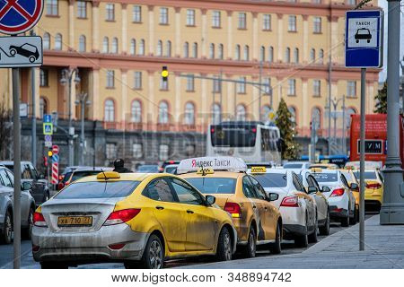 Mosocw, Russia - January, 26, 2020: the image of the taxi on Mosocw street