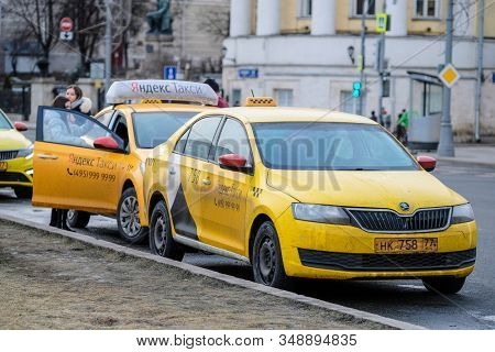 Mosocw, Russia - January, 26, 2020: the image of the taxi on Mosocw street