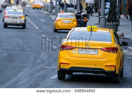 Mosocw, Russia - January, 26, 2020: the image of the taxi on Mosocw street