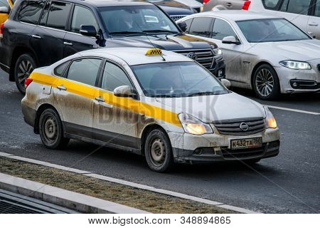 Mosocw, Russia - January, 26, 2020: the image of the taxi on Mosocw street