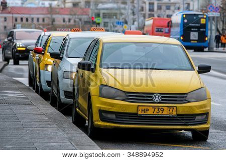 Mosocw, Russia - January, 26, 2020: the image of the taxi on Mosocw street