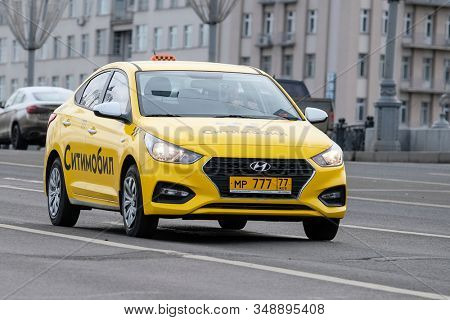 Mosocw, Russia - January, 26, 2020: the image of the taxi on Mosocw street